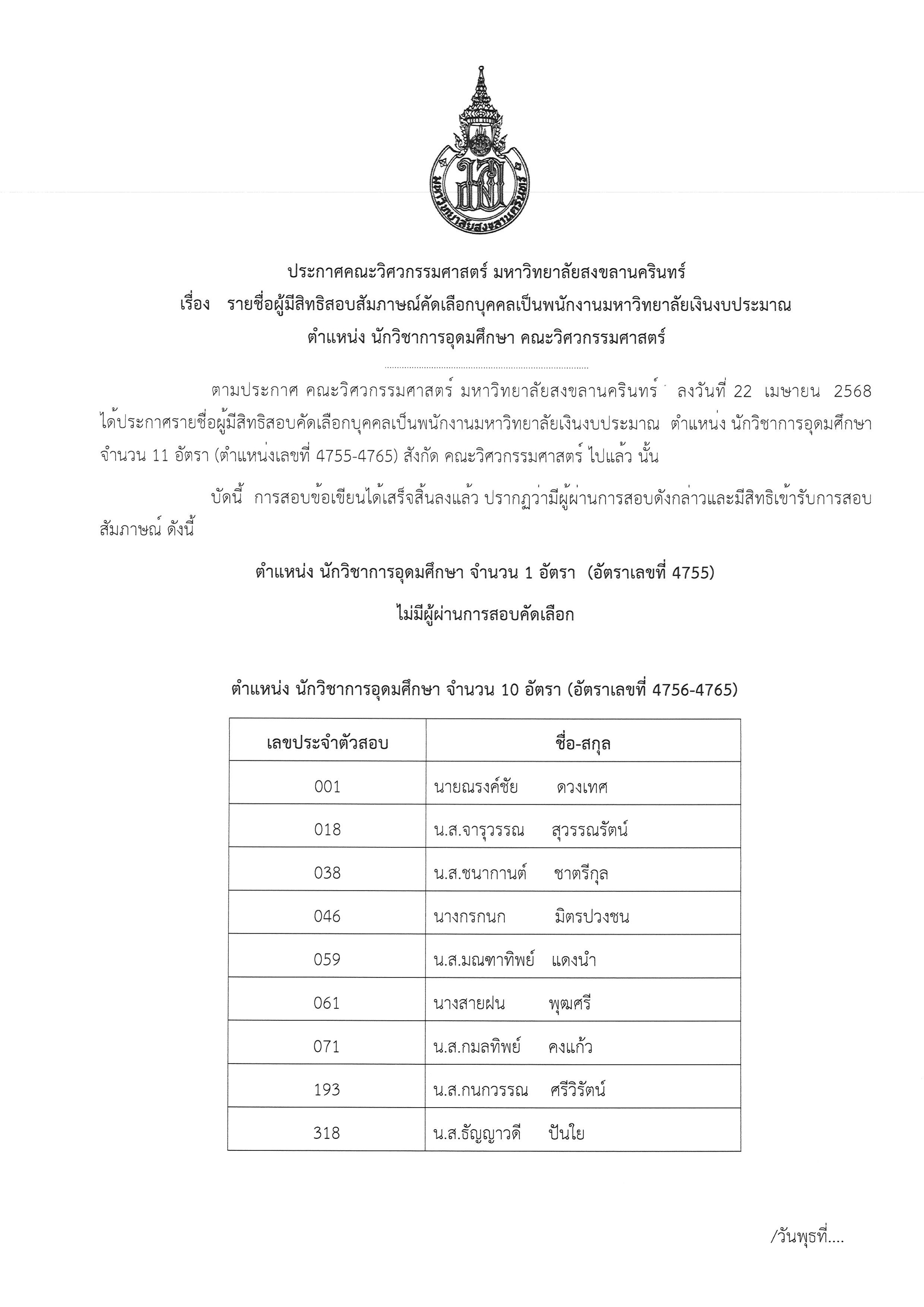 ประกาศผู้มีสิทธิสอบสัมภาษณ์ 11 อัตรา Page1